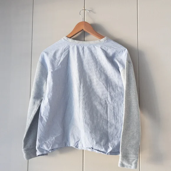 Banana Republic Mixed Media Striped Poplin Back Sweatshirt Grey - XS - Picture 2 of 11